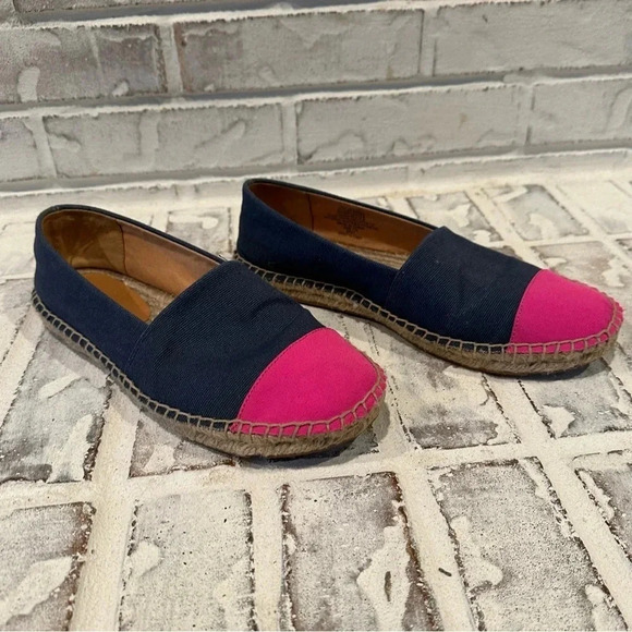 J.Crew Factory Canvas Colorblock Pink & Navy CapToe Slip on Espadrilles Size 7.5 - Picture 4 of 9
